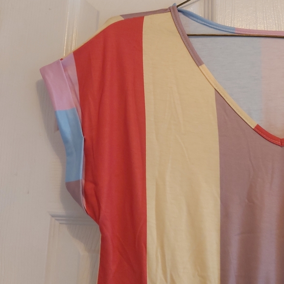 085. Red Multicolor Striped Color Block Tiered Mini Dress  Size S - Picture 5 of 14